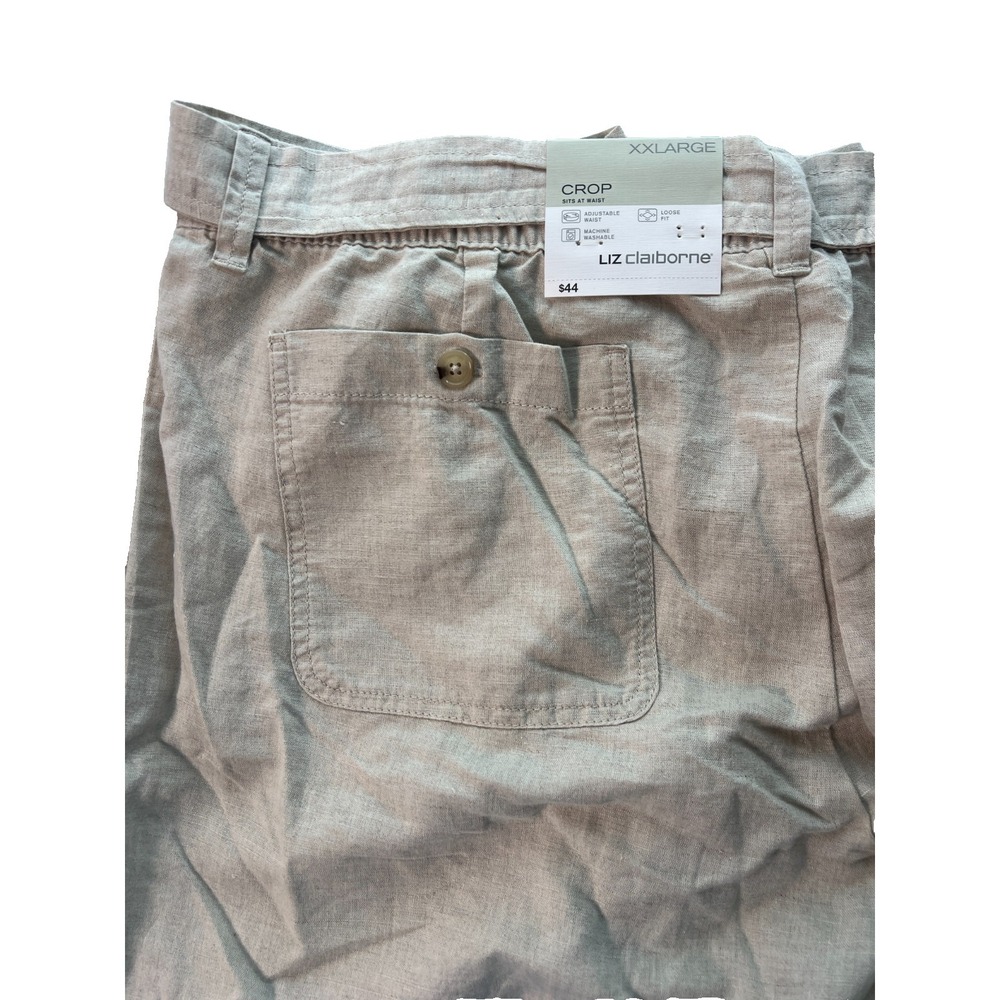 Liz Claiborne Women's Crop Pants XXL Linen Cotton Loose Adjustable waist W40 L22